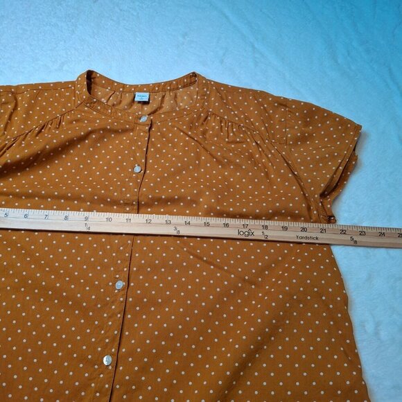 Old Navy Polka Dot Blouse Sz M Button Down Modal Blend Retro 50s Cottagecore - Picture 13 of 15